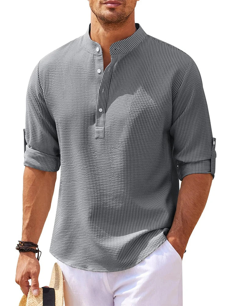Men’s Cotton-Linen Henley (Long Sleeve)