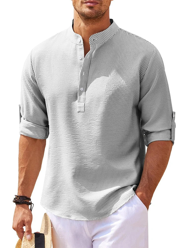 Men’s Cotton-Linen Henley (Long Sleeve)