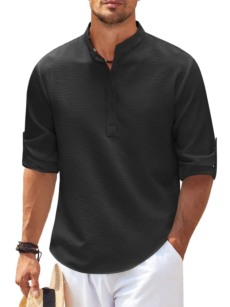 Men’s Cotton-Linen Henley (Long Sleeve)