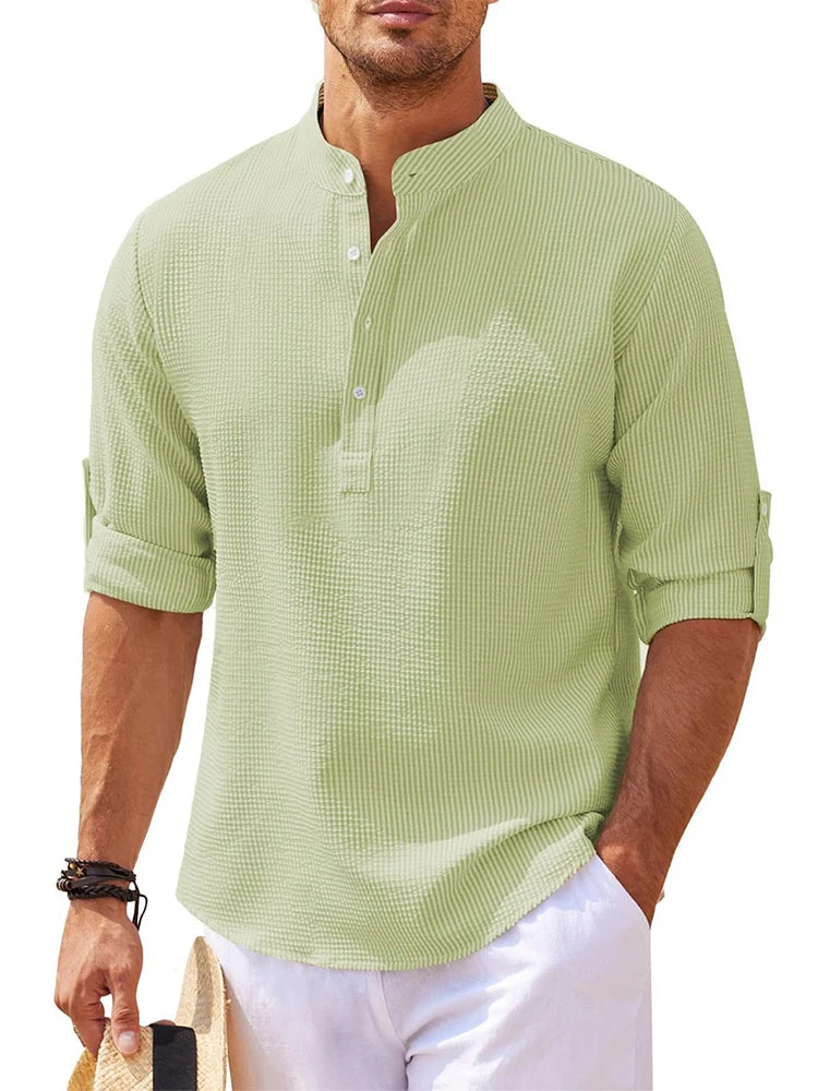 Men’s Cotton-Linen Henley (Long Sleeve)