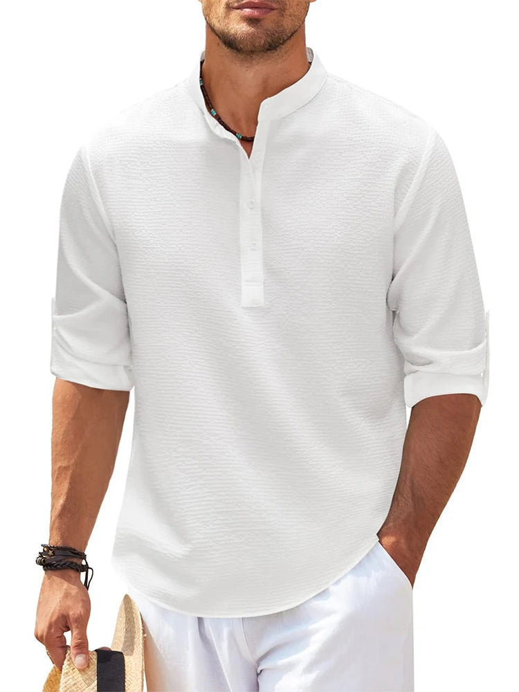 Men’s Cotton-Linen Henley (Long Sleeve)