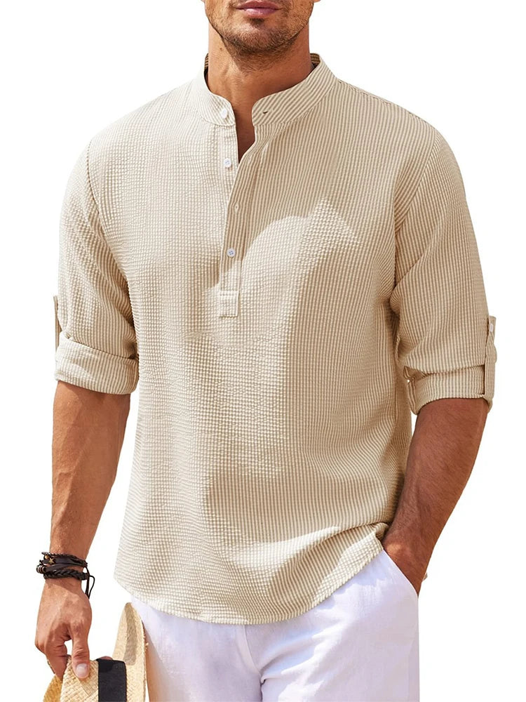 Men’s Cotton-Linen Henley (Long Sleeve)